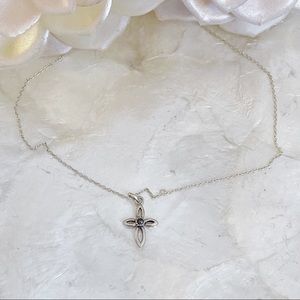 925 Sterling Silver Dainty Marcasite Cross Pendant Necklace 17.5” Made in Italy